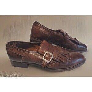 Benheart Handmade Italy Monk Strap Shoes US 11 Vibram Sole Fringe Leather Brown